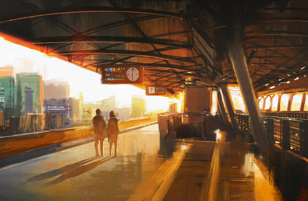 地铁上的夕阳