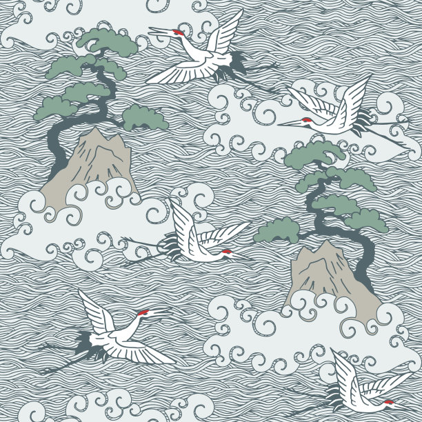 仙鹤海景画