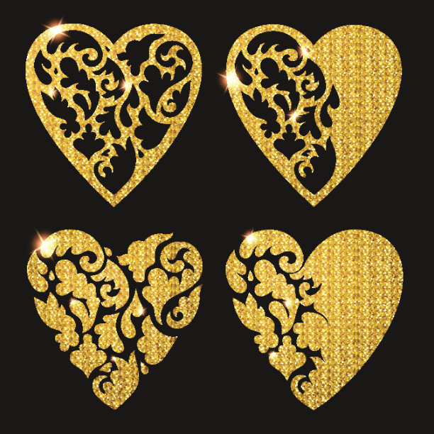 华丽的金色心形花纹矢量素材