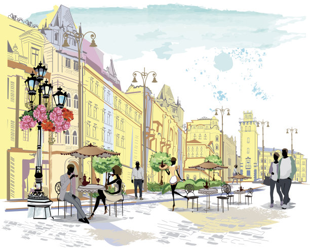 彩绘巴黎街边餐馆