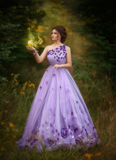 紫色,自然美,女孩,长裙,蜡烛,拿着,女王,晚礼服,魔术,公主