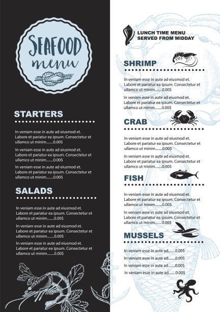 创意海鲜菜单模板设计