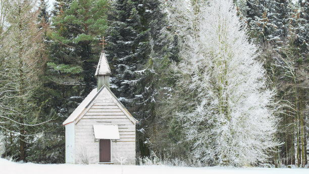 教堂,水平画幅,雪