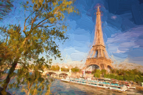 埃菲尔铁塔风景绘画