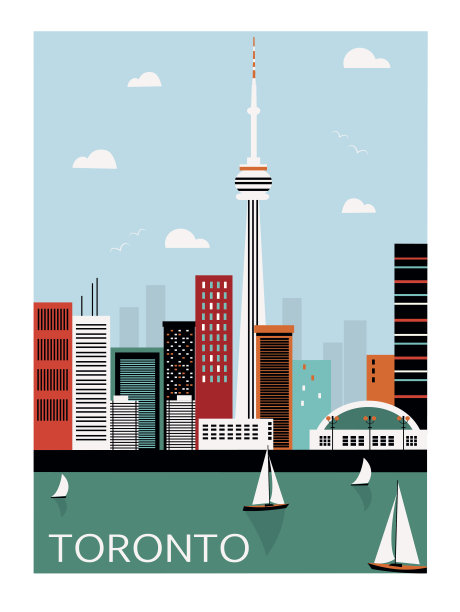 加拿大城市剪影插画
