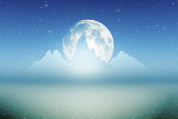 夜空里的山峰月亮星空