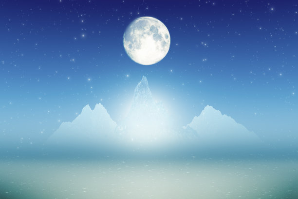 夜空里的山峰月亮星空