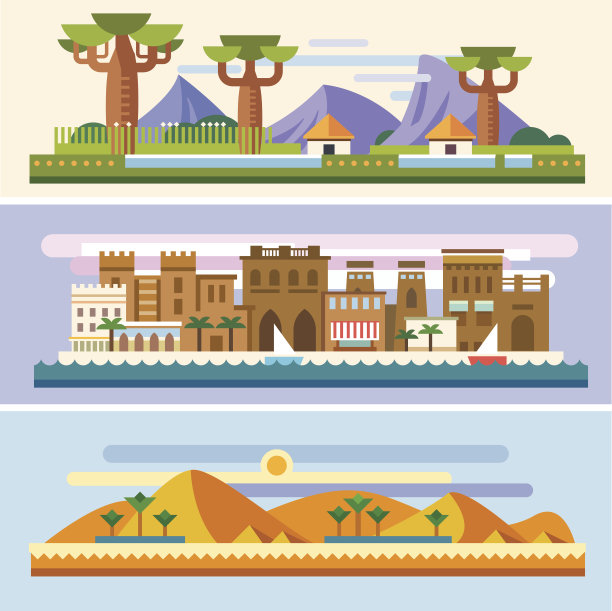 地形,猴面包树,水,天空,沙子,绘画插图,夏天,卡通,湖