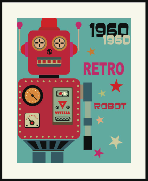 复古创意卡通机器人海报