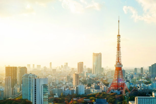 城市夕阳高楼建筑风景