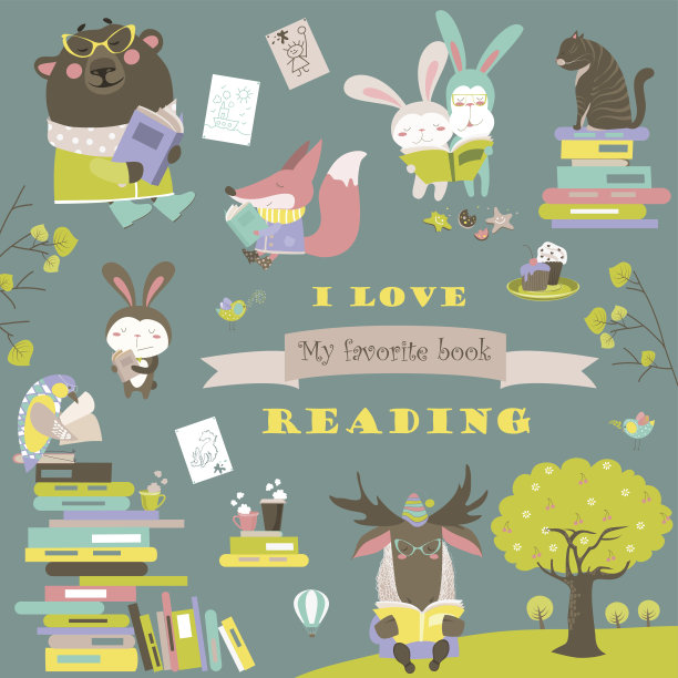 矢量动物看书的小兔子