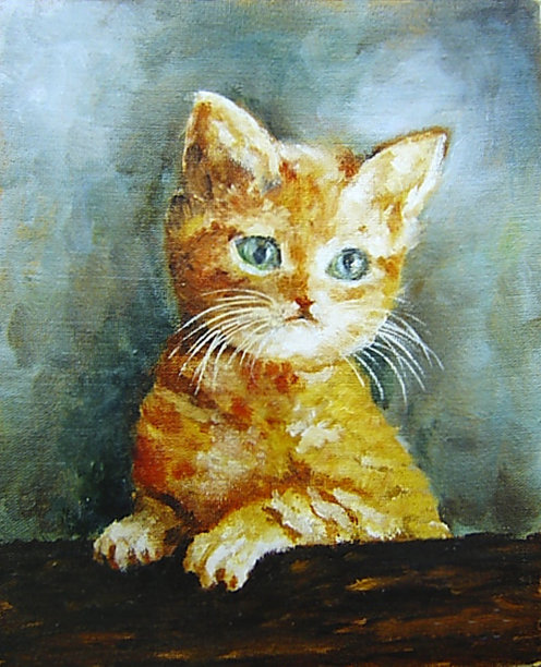 可爱动物小猫咪油画