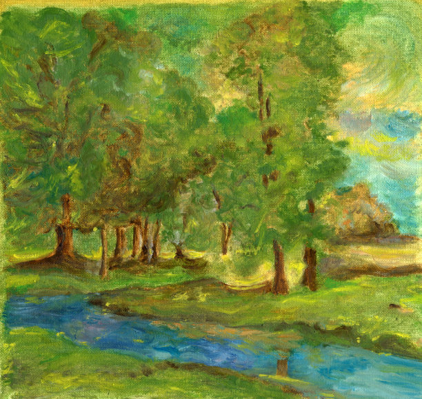 油画,山涧溪流