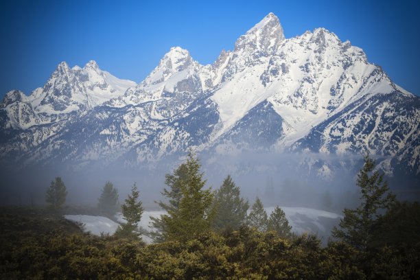 美国大提顿峰雪山自然风光