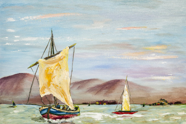 大海上帆船油画
