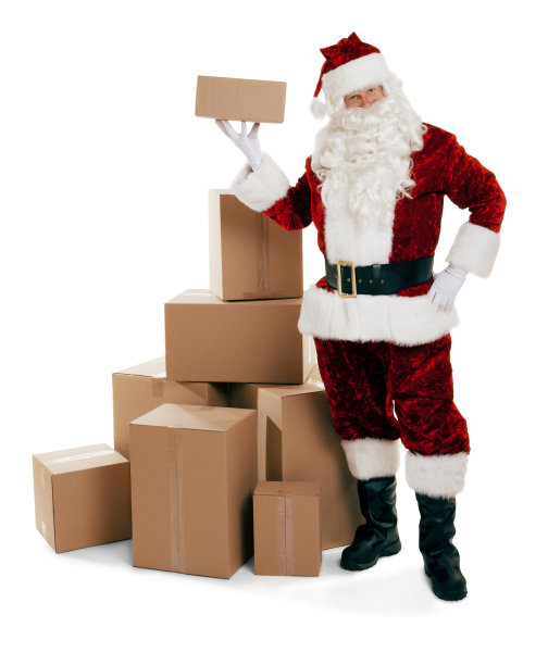 拿着纸盒的圣诞老人
