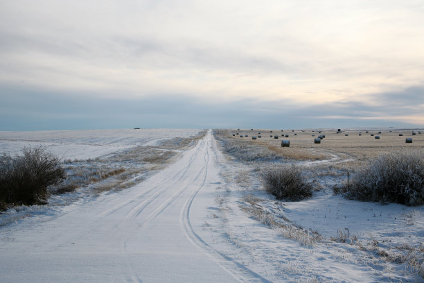 冬季草原积雪道路
