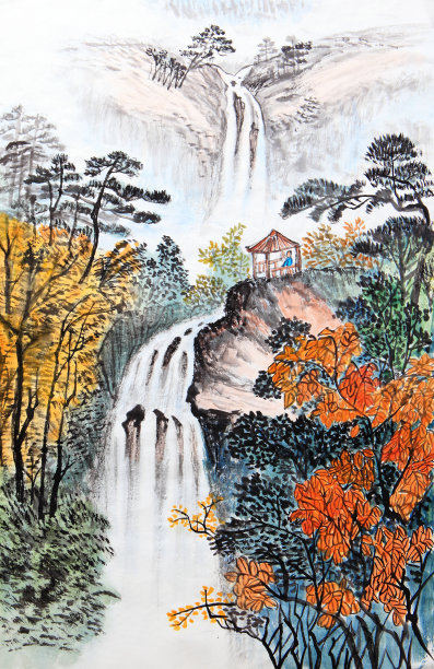 风景画 瀑布风景画