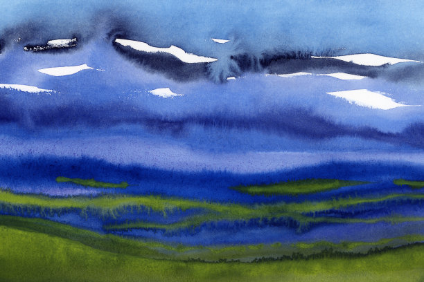 蓝色山水手绘背景