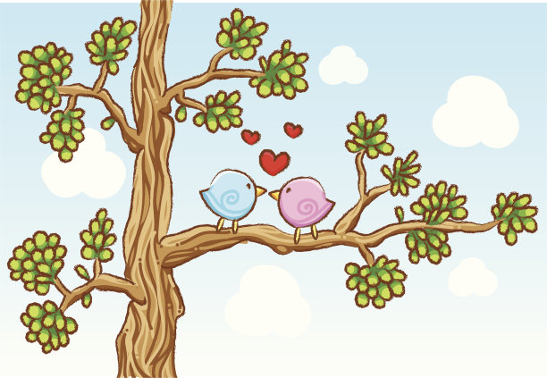 爱心树下的卡通情侣