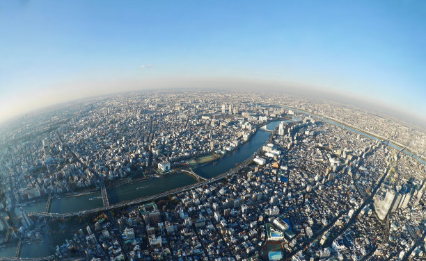 航拍城市大桥建筑群风景