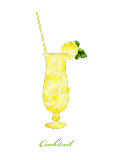 酒杯柠檬挂画装饰画