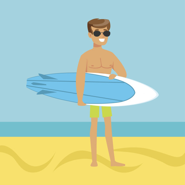 在沙滩上拿着冲浪板的男子