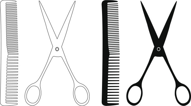 梳子,水平画幅,理发剪刀