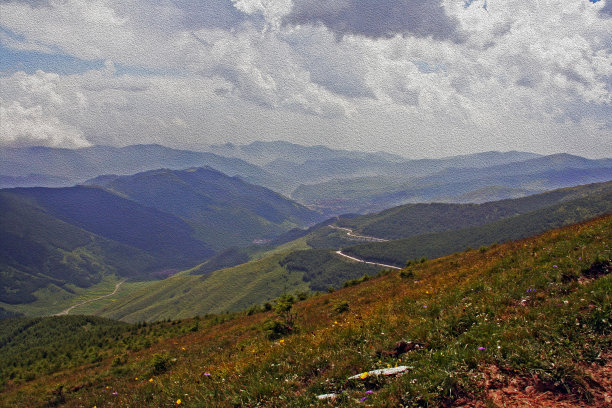 田园风景山峰装饰画插画