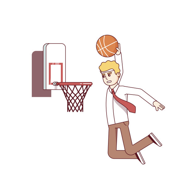矢量男子扣篮篮球插画
