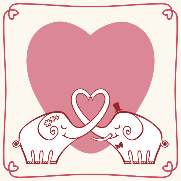 卡通可爱大象结婚爱情情人节装饰