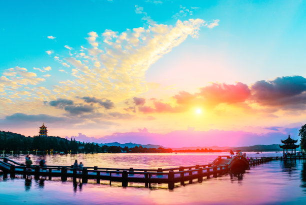 杭州西湖夕阳日落