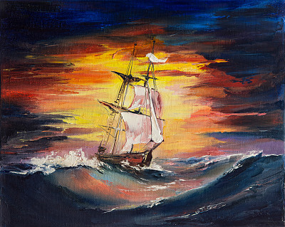 大海风浪帆船装饰画