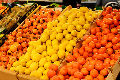 水果苹果橘子柠檬超市贩卖实拍