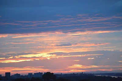 红色底纹城市剪影背景图