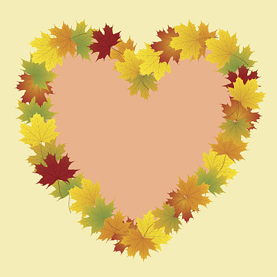 彩色秋季落叶组合爱心矢量图