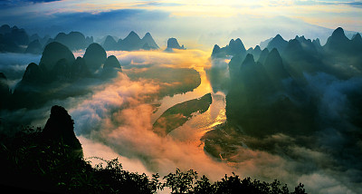广西桂林山水航拍全景