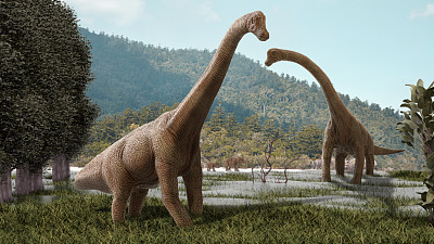 草地上的恐龙模型