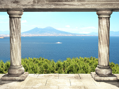 3d欧式罗马柱地中海风景