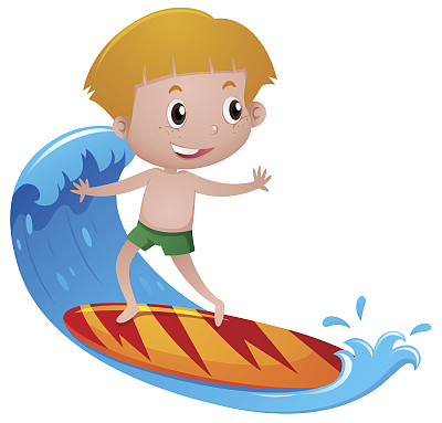 卡通儿童节快乐冲浪的男孩