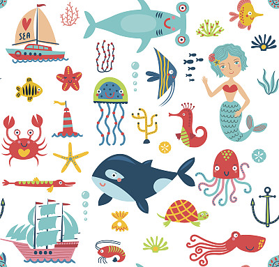 卡通海洋生物章鱼海底世界
