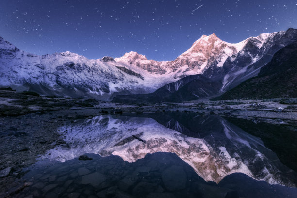 雪山星空风景山坡背景