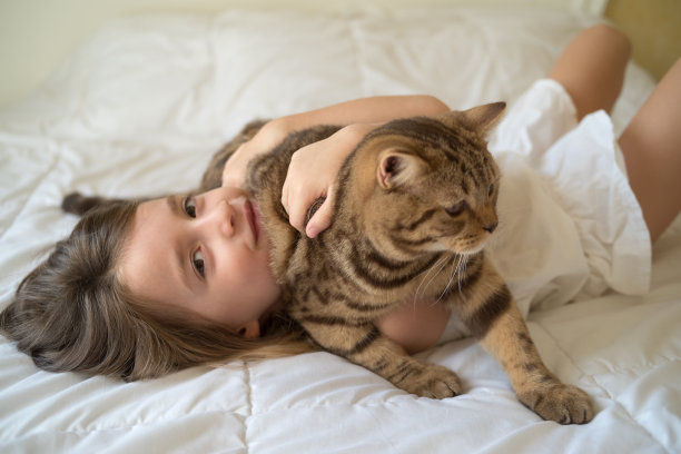女孩抱着猫咪睡觉
