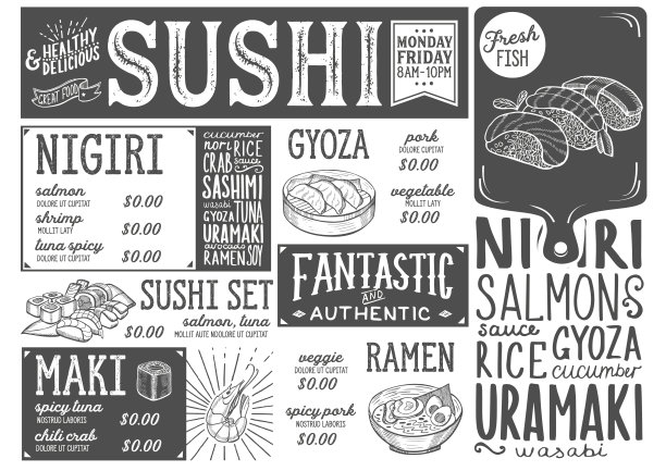 日式料理寿司美食食材海报