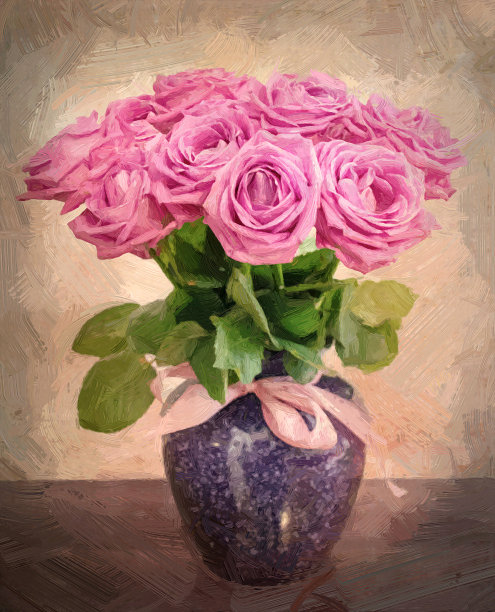 装饰画 花瓶 粉色花朵