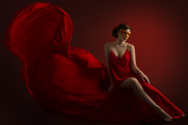 美女时尚模特红色背景
