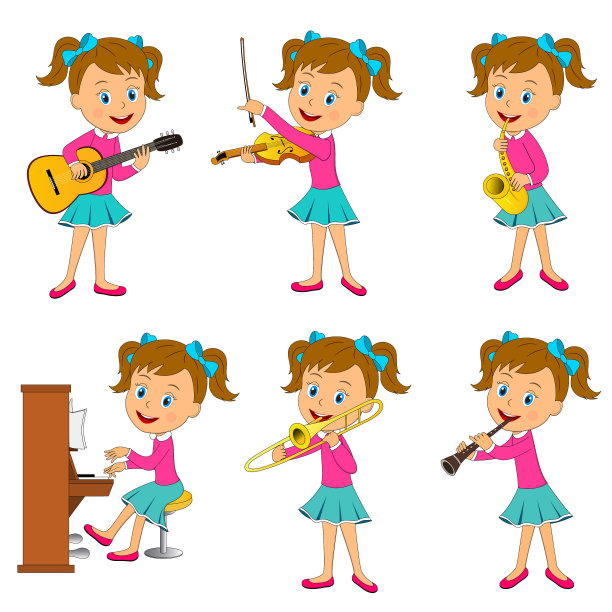 卡通女孩拉小提琴
