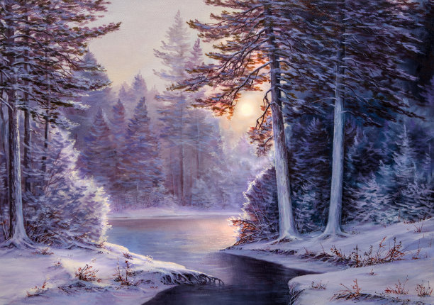 雪地风景油画