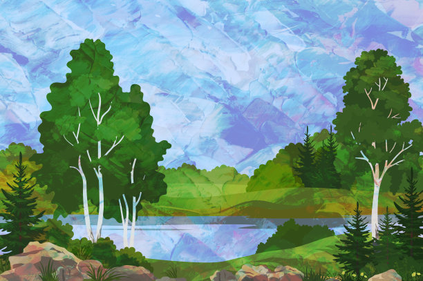 白桦林风景画