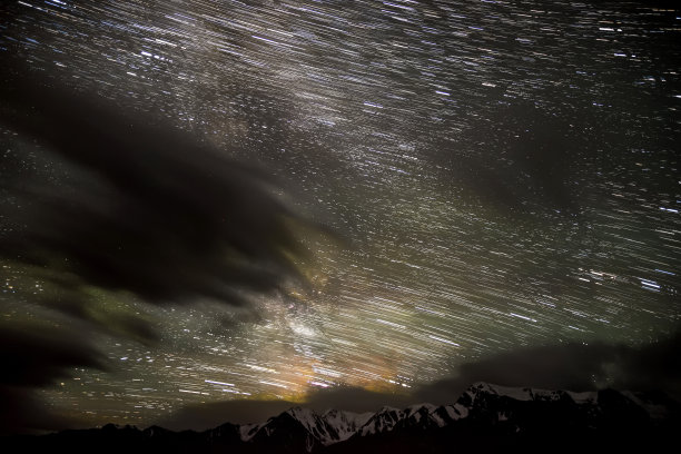 雪山星空风景山坡背景